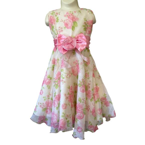 Girls “OK Kids” Spring Floral Sheer Dress Ivory Pink SZ 10 Sleeveless - Picture 2 of 8